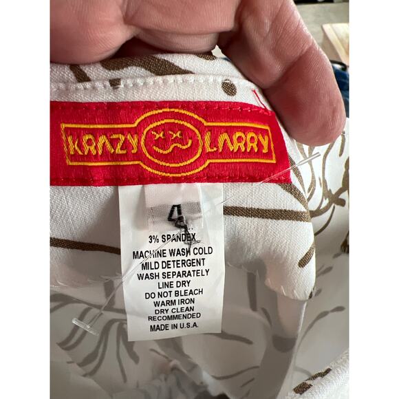 Krazy Larry size 4 white and brown pull on pants - Picture 2 of 2